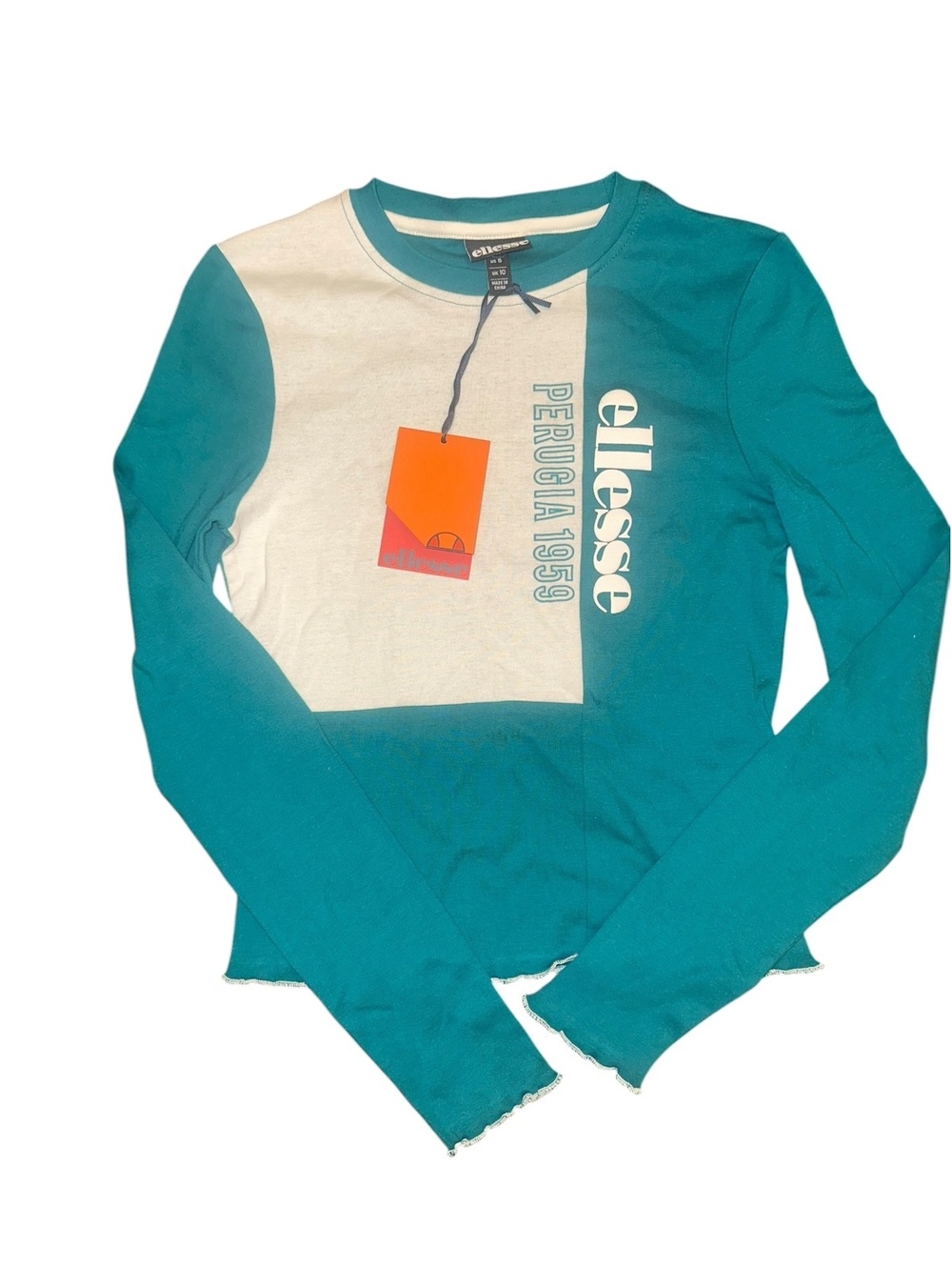 Ellesse Perugia 1959 Long Sleeve Crop Top NWT Teal Colorblock Size US 6